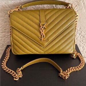 Yves Saint Laurent Green and Gold Crossbody Bag with Quilted Design